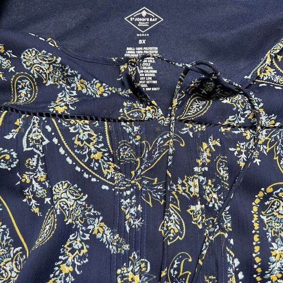 St. John's Bay Women's Blouse Navy Blue Paisley Print Size 3x New - Picture 7 of 8